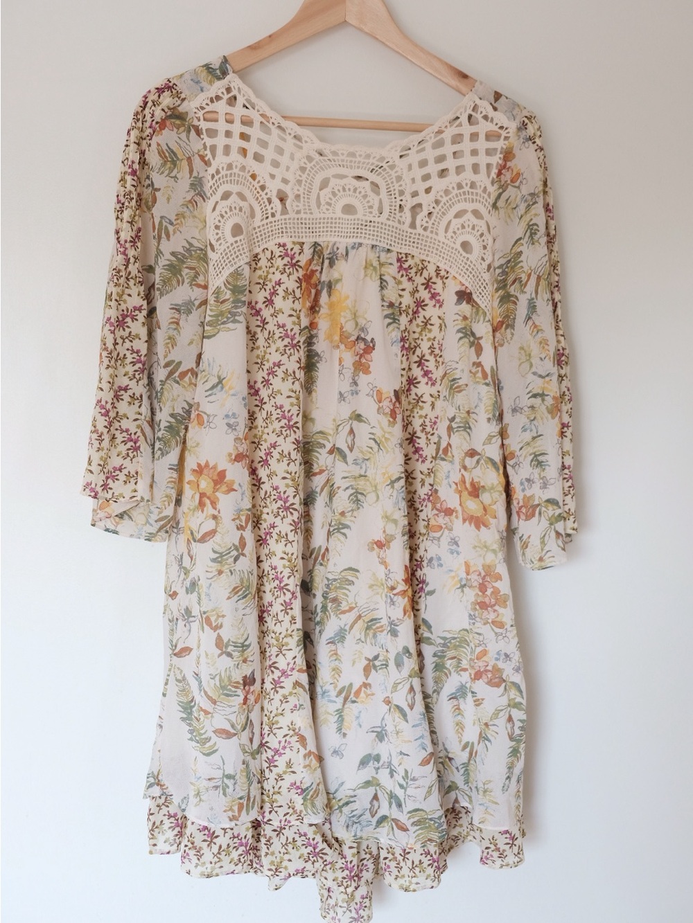 Free People Magic Garden Crochet Lace Tunic Boho Cottagecore Floral Dress Med